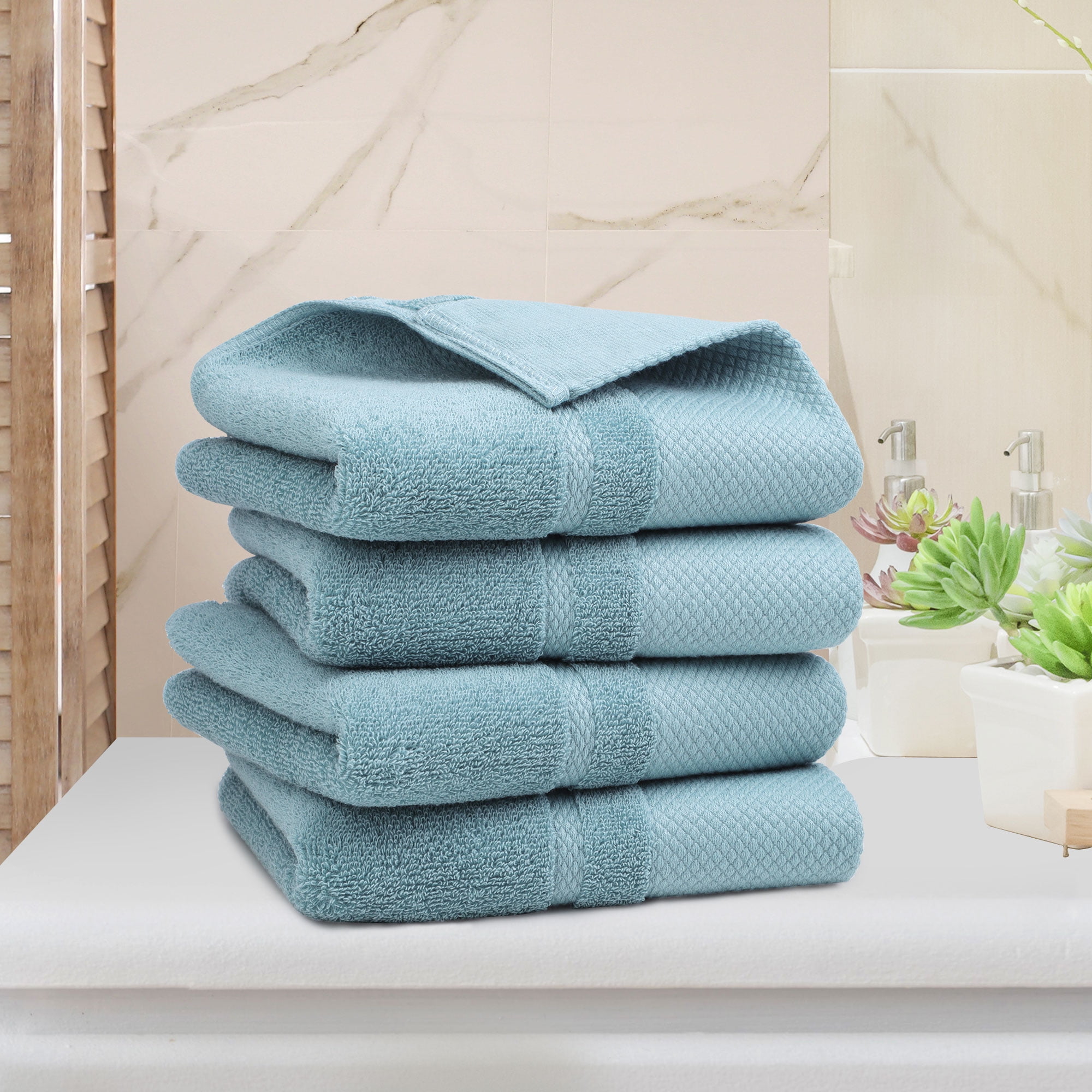 REGALWOVEN Hand Towel Set 14" x 30", Soft 100% Combed Cotton 600 GSM Luxury Towels for Bathroom Kitchen Saxe Blue 4