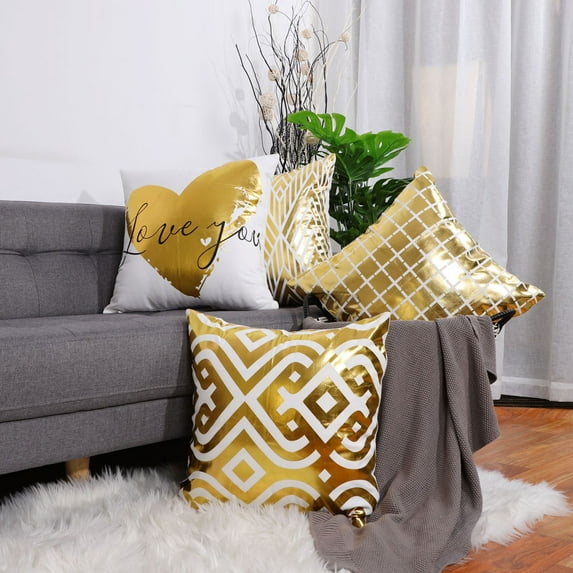 PiccoCasa 4 Pack Gold Letters Bronzing Throw Pillowcases Sofa Cushion Covers, 18"x18" #14