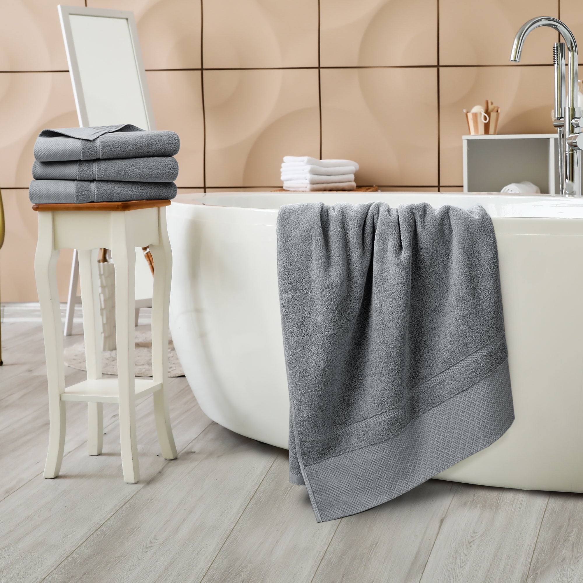 REGALWOVEN Bath Towel Set 27" x 54", Soft 100% Combed Cotton 600 GSM Luxury Towels  for Bathroom Kitchen Gray 4