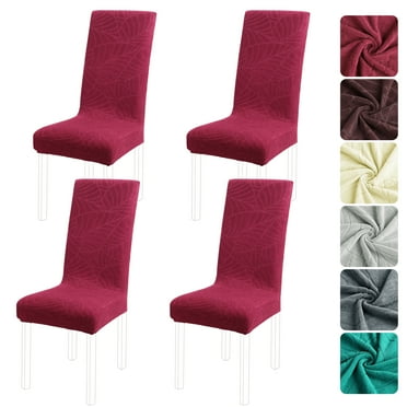 PiccoCasa 4 Pack Jacquard Stretch Armless Chair Covers for Dining Room Removable Seat Furniture Cover Wine Red