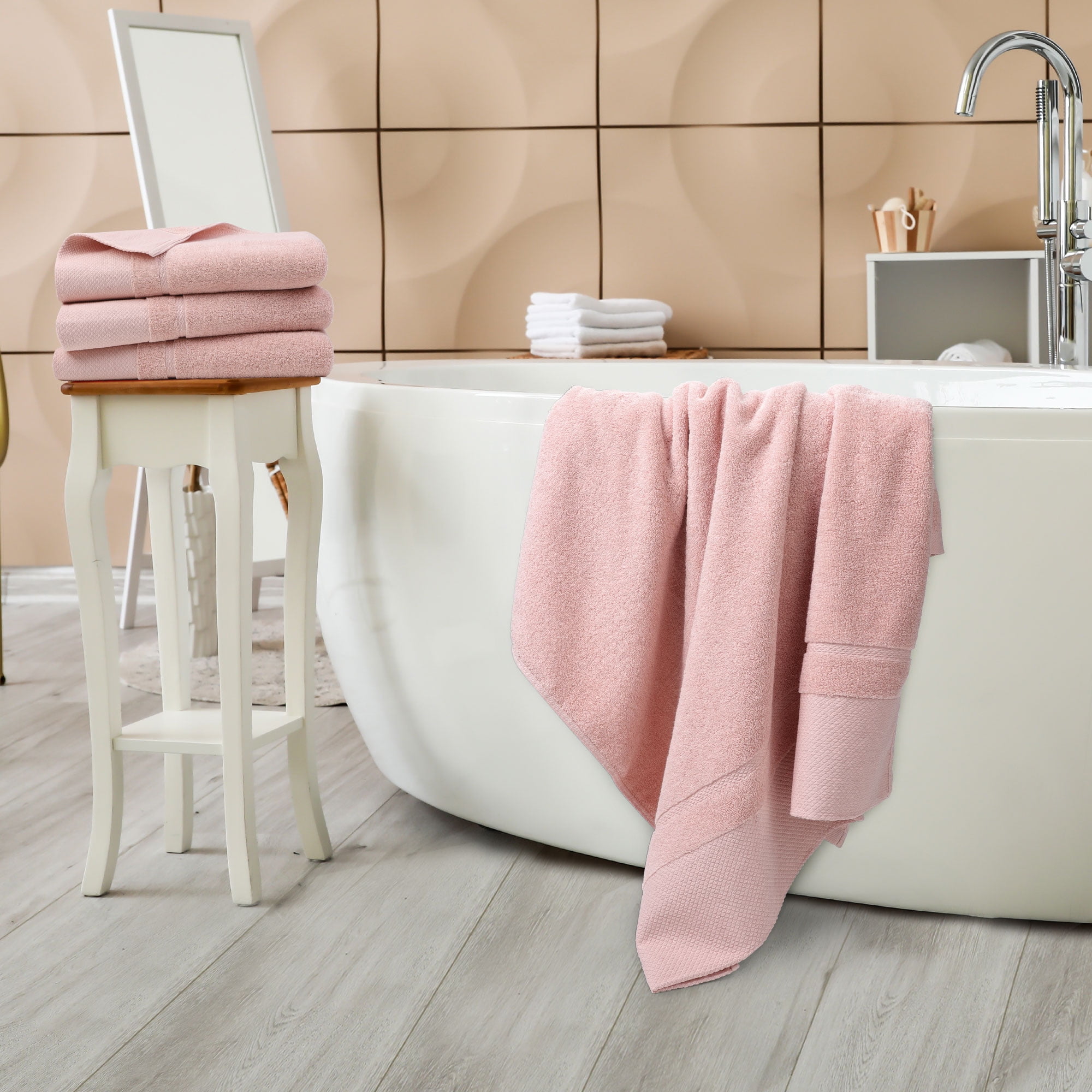 REGALWOVEN Bath Towel Set 27" x 54", Soft 100% Combed Cotton 600 GSM Luxury Towels  for Bathroom Kitchen Misty Rose 4