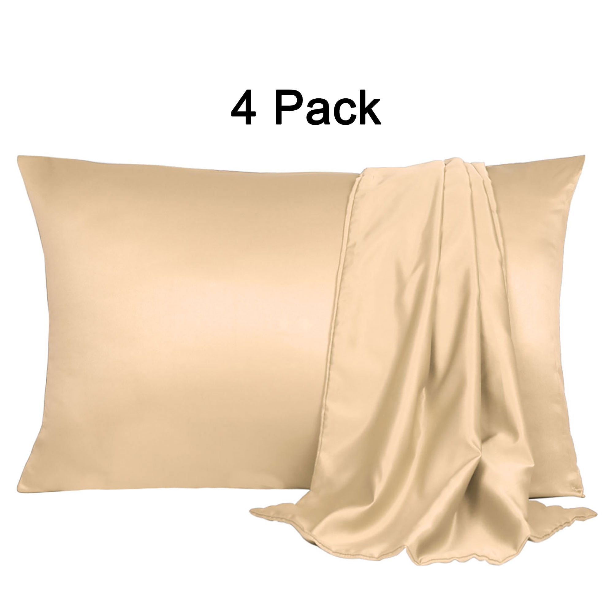 PiccoCasa 4 Pack Silk Satin Pillowcases Envelope Pillow Covers Queen Champagne