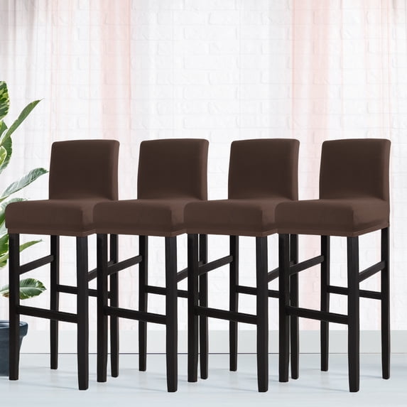 PiccoCasa Stretch Spandex Bar Stool Cover for Short Back Chair Dark Brown 4