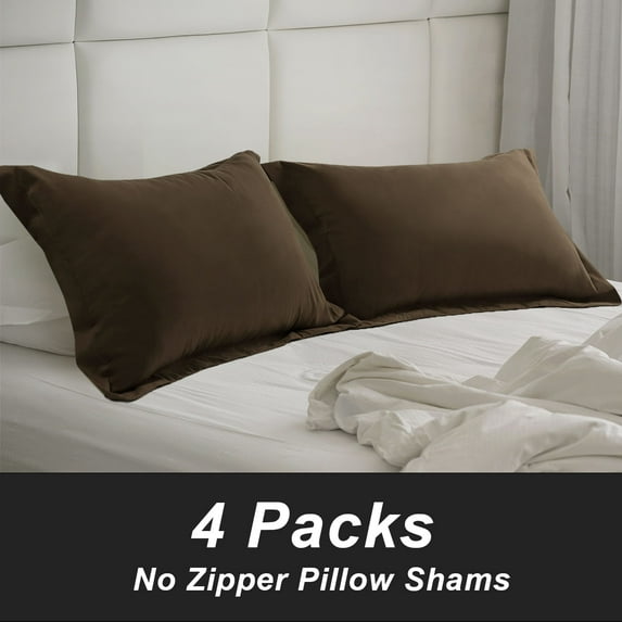 PiccoCasa 4 Pcs Pillowcases Soft Microfiber Pillow Shams Queen Brown