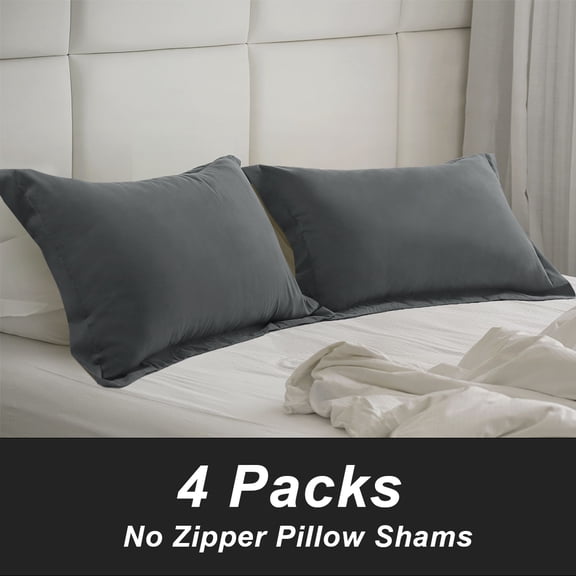 PiccoCasa 4 Pcs Pillowcases Soft Microfiber Pillow Shams Standard Grey