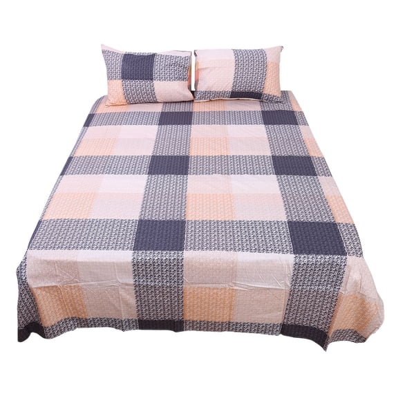 PiccoCasa 4 Piece Cotton Bed Sheet Set Plaid Bedding Set for Full Size Bed, Blue Pink