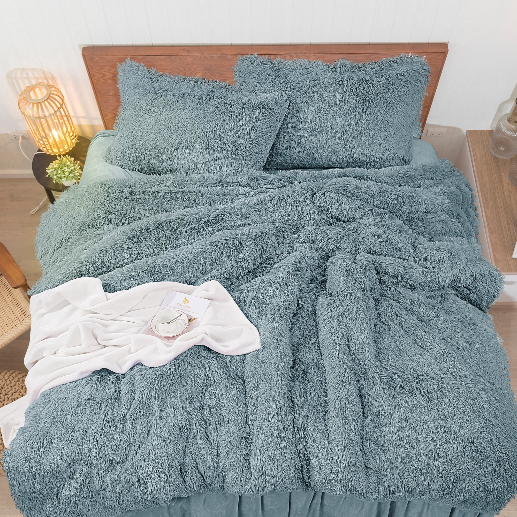 PiccoCasa 4Pieces Soft Faux Fur Velvet Fluffy Duvet Cover Bedding Set