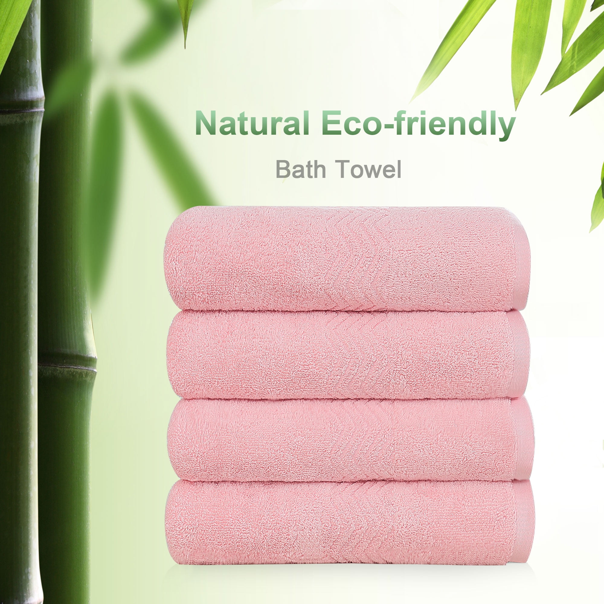 PiccoCasa 4PCS Cotton Home Spa Hotel Bath Towels Soft Absorbent 27"x54" Pink