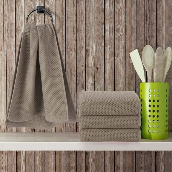PiccoCasa 4PCS Cotton Soft Waffle Weave Kitchen Dish Towels Set 13"x 27" Brown