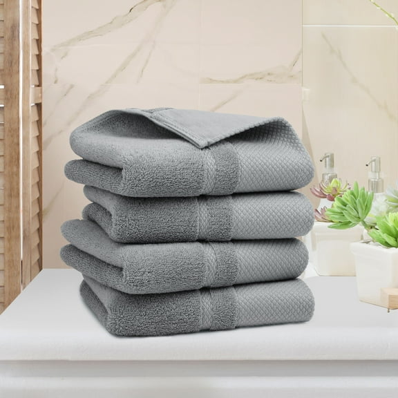 PiccoCasa 4 Pack 100% Cotton Hand Towel Set 14"x30",Soft and Absorbent Towels Gray
