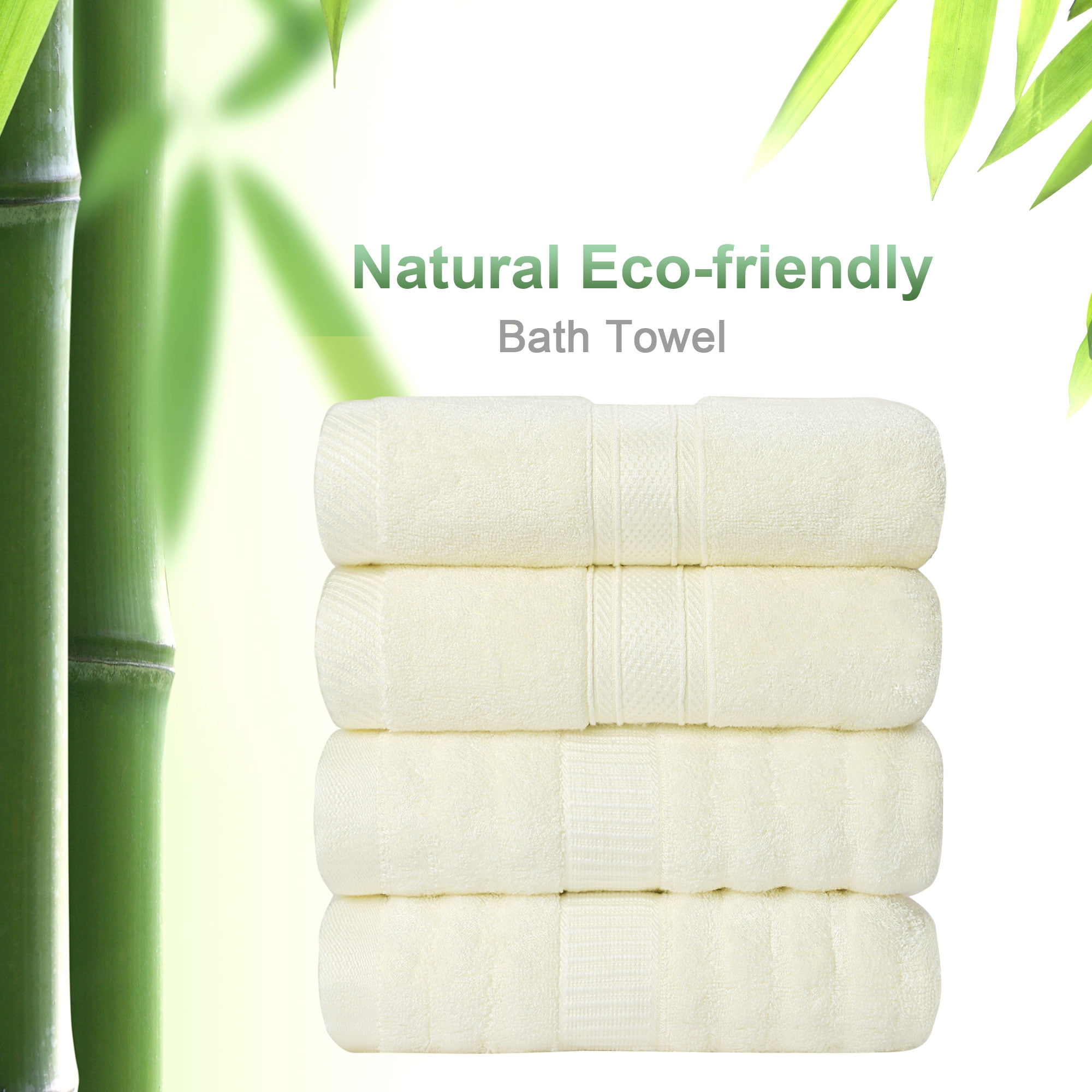PiccoCasa 4Pcs Bamboo Cotton Bath Towels Soft Absorbent 27"x54" Beige