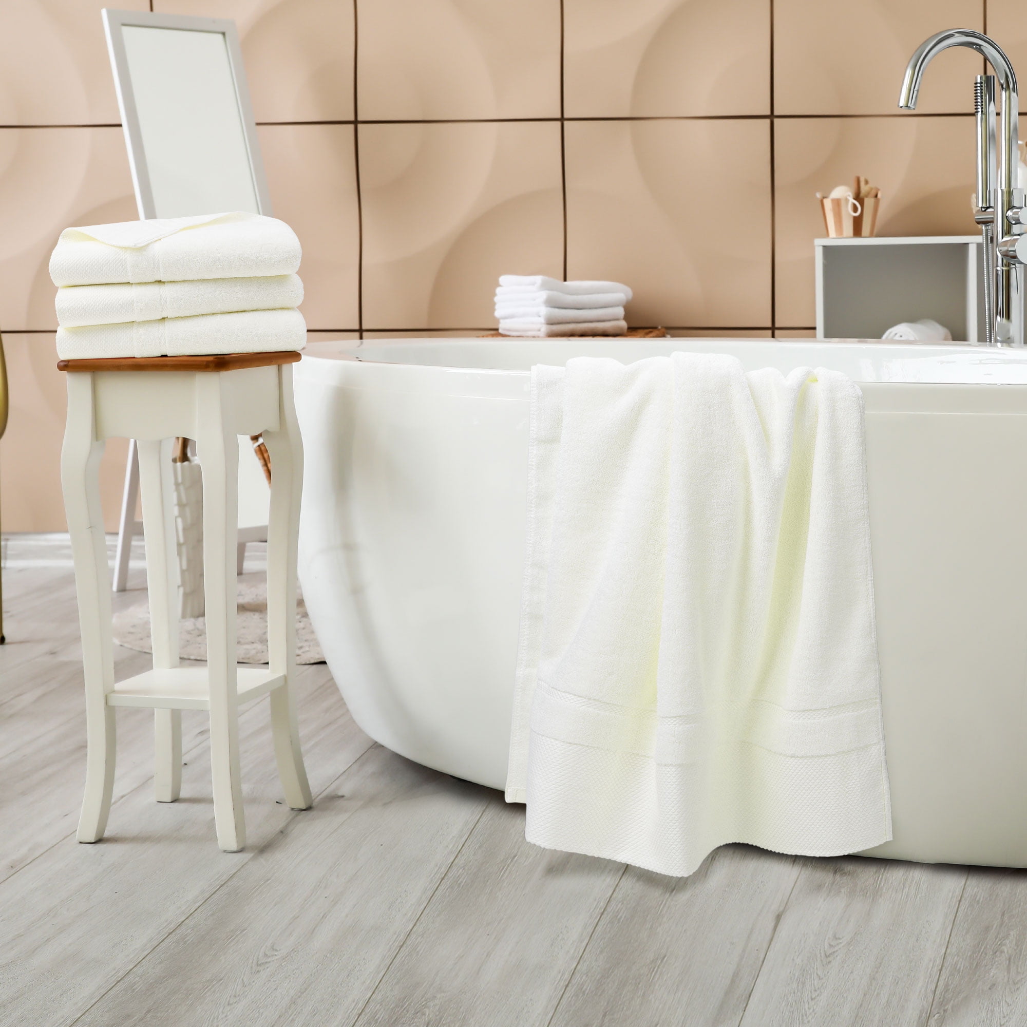 PiccoCasa 4 Pack Beige Bath Towel Set 27"x54", 100% Cotton Towels Absorbent