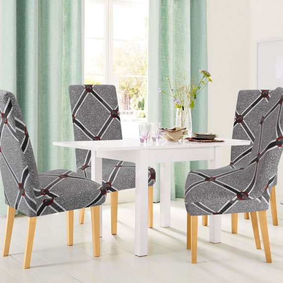 PiccoCasa 4Pcs Floral Dining Chair Cover Stretch Spandex Seat Protector, Gray+White+Red