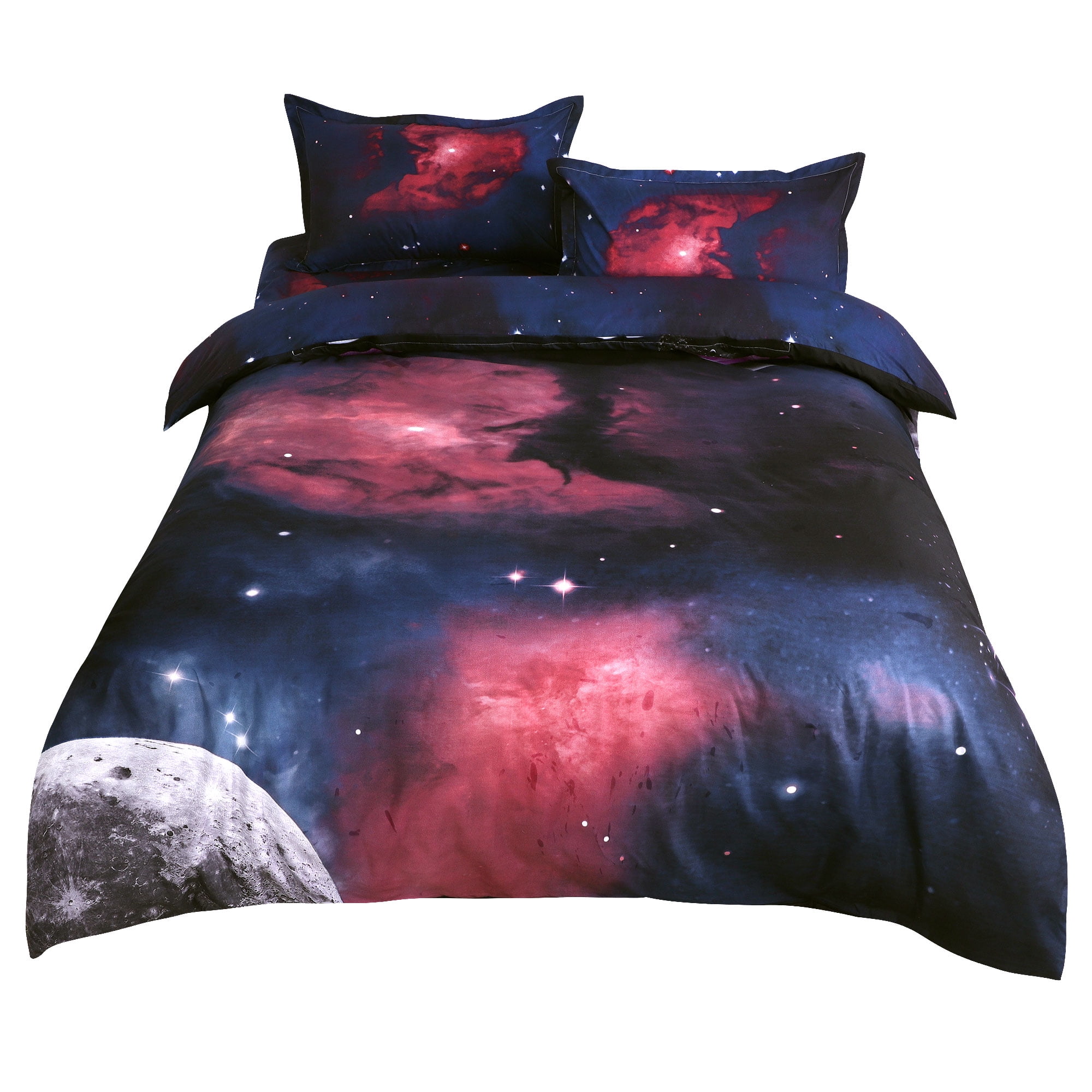 PiccoCasa 4Pcs Galaxy Bedding Quilt Duvet Cover Set for Twin Size Bed, Fuchsia