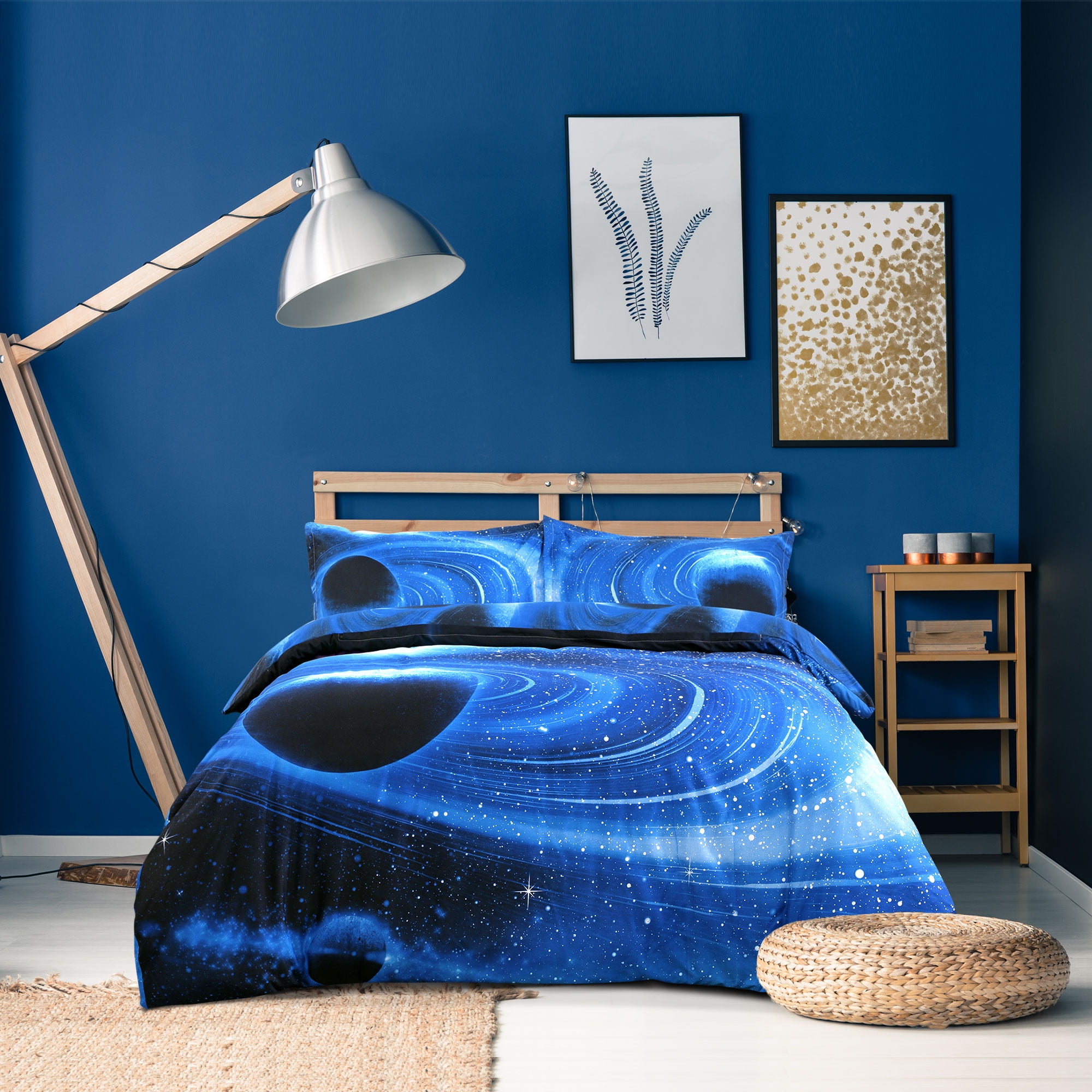 PiccoCasa 4Pcs Galaxy Bedding Quilt Duvet Cover Set for Twin Size Bed, Navy Blue