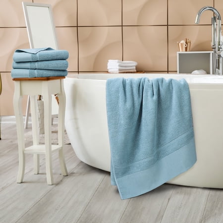 PiccoCasa 4 Pack Saxe Blue Bath Towel Set 27"x54", 100% Cotton Towels Absorbent