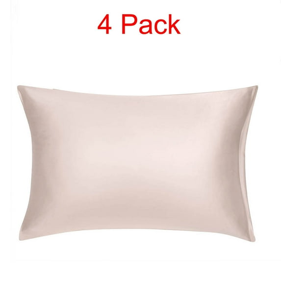 PiccoCasa 4Pcs Silky Satin Pillowcases Zippered Pillow Covers Standard Caramel