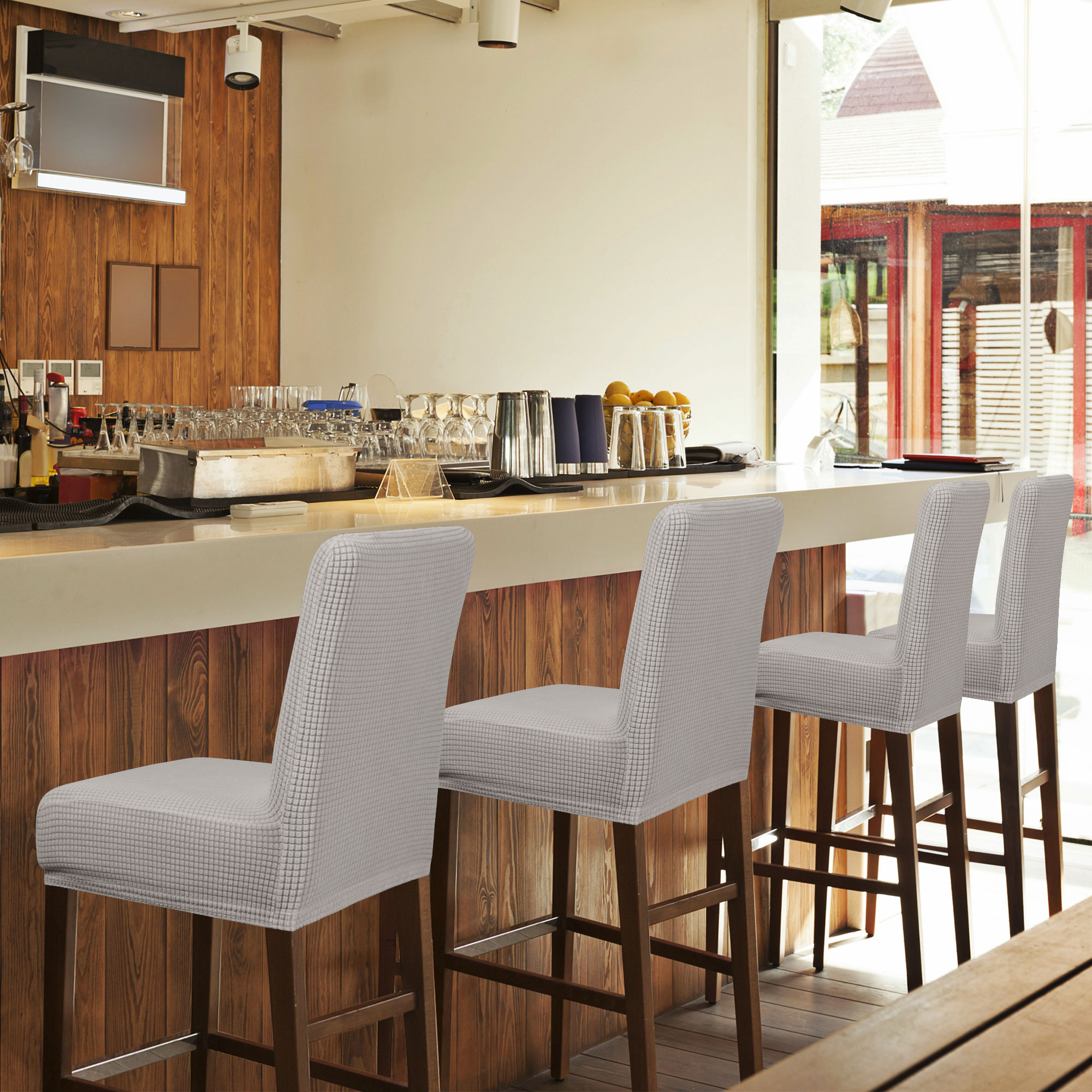 Ihvewuo 4pcs Round Stool Covers Waterproof PU Bar Stool Covers AntiSlip Bar Stool Slipcovers