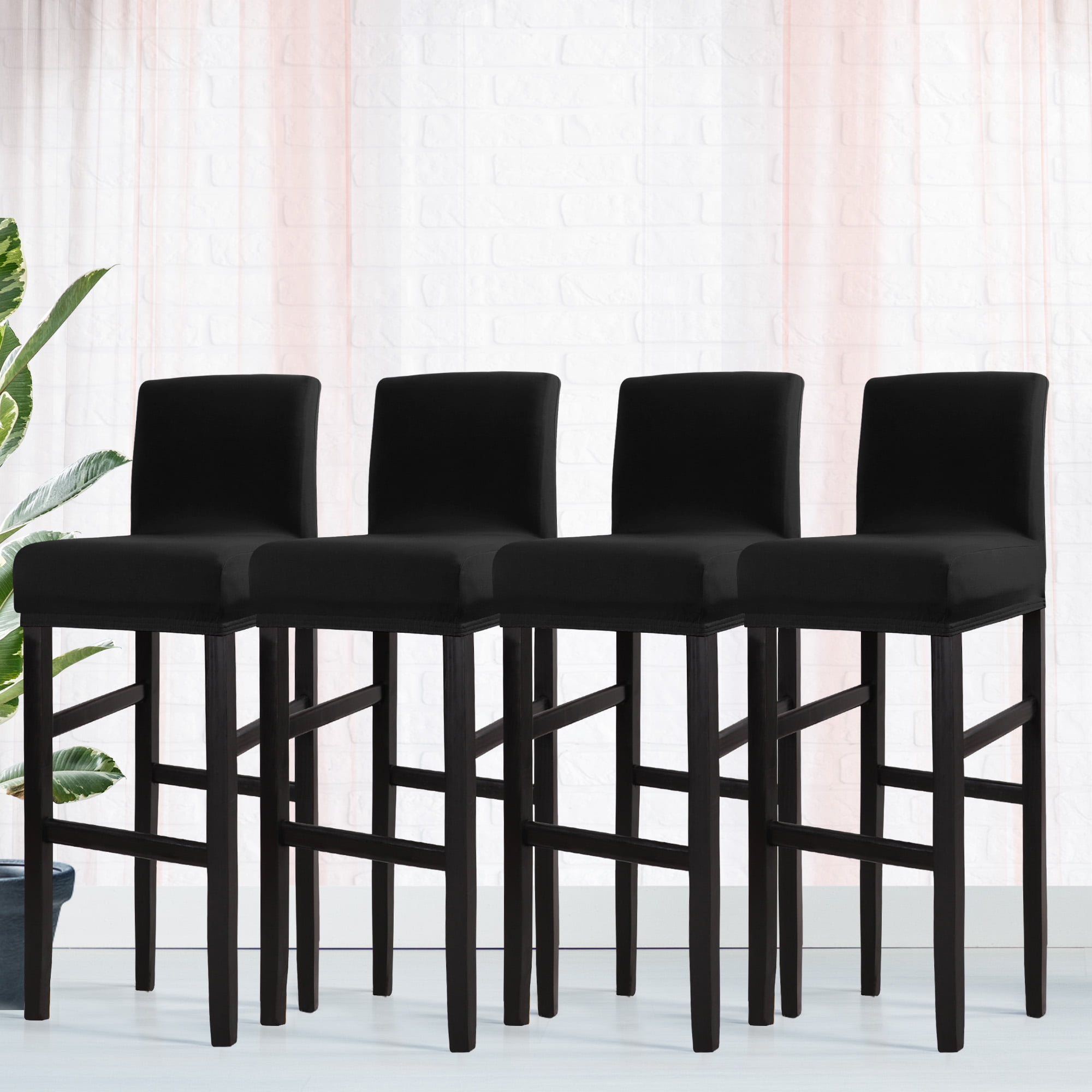 PiccoCasa 4Pcs High Stretch Elastic Black Bar Stool Seat Covers for