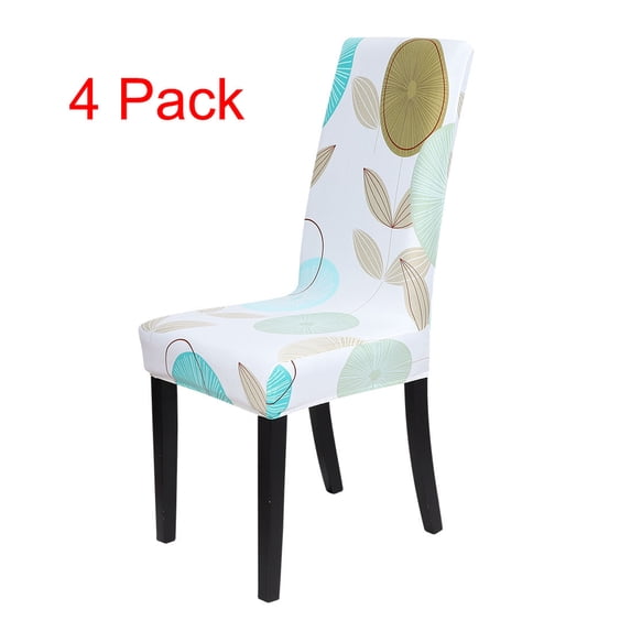 PiccoCasa 4Pcs Stretch Spandex Chair Slipcovers Floral Dining Seat Covers, White