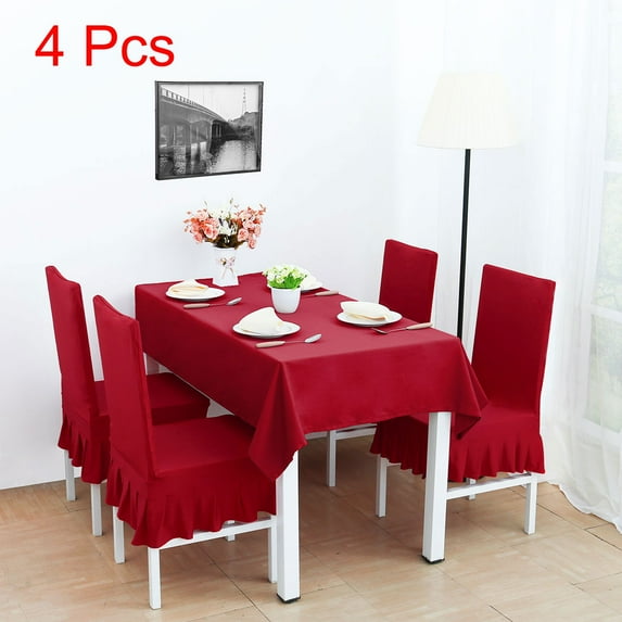 PiccoCasa 4Pcs Stretch Spandex Dining Chair Slipcovers, Ruffled Skirt Chair Protectors Burgundy