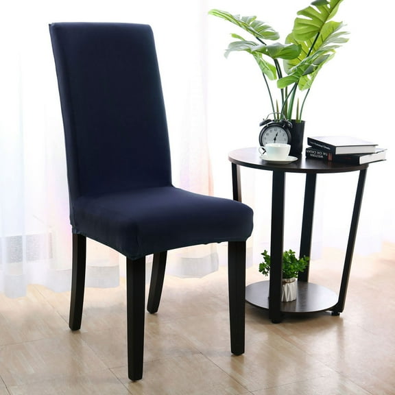 PiccoCasa 4Pcs Stretch Spandex Seat Slipcovers Plain Classic Chair Protectors, Dark Blue