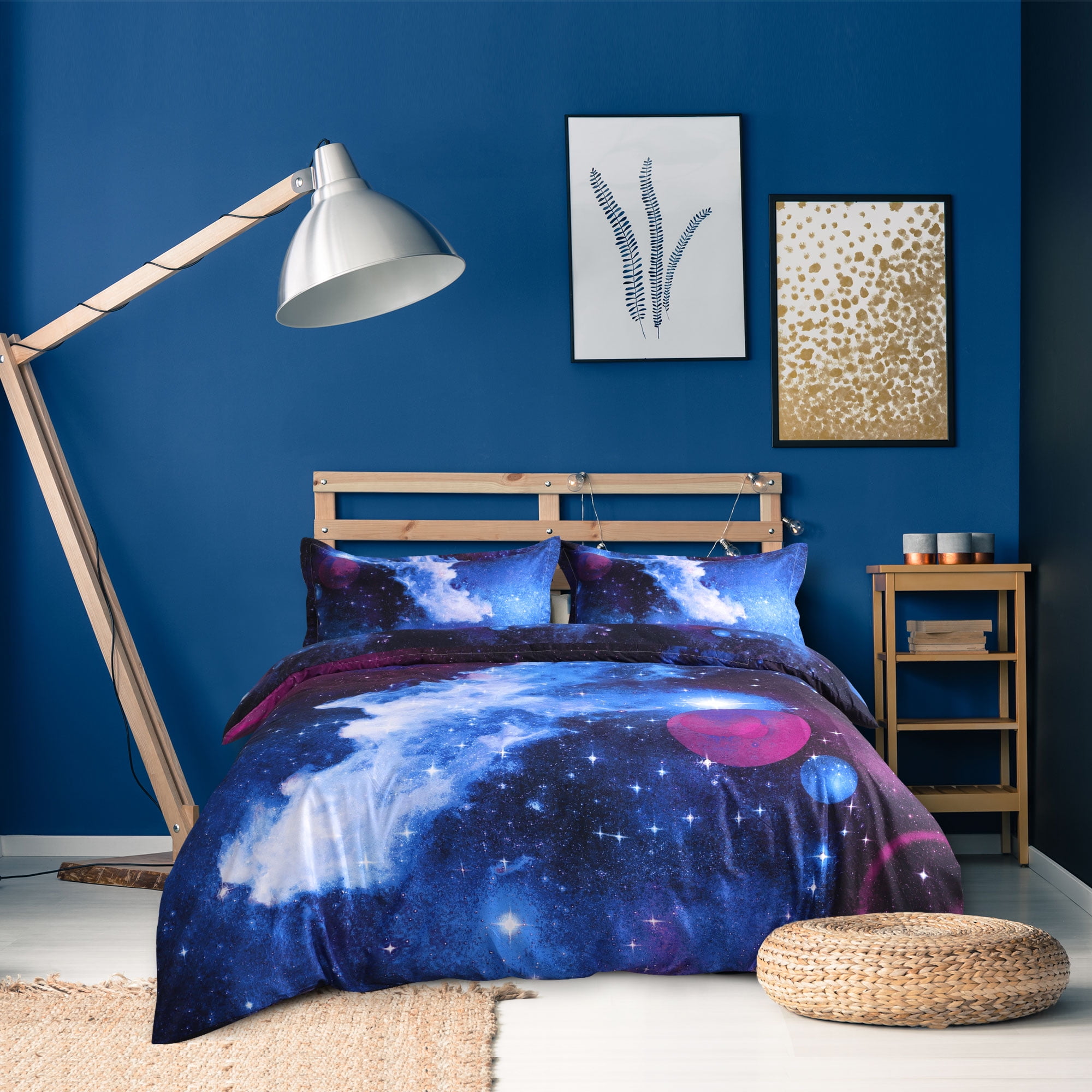 PiccoCasa 4pcs Galaxy Duvet Cover Set with Flat Sheet & Pillowcase, Blue Sky, Twin