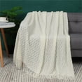 thumbnail image 1 of PiccoCasa 50"x60" Acrylic Throw Blanket Knit Wave Pattern Decorative Blanket with Tassels, Cream White, 1 of 8
