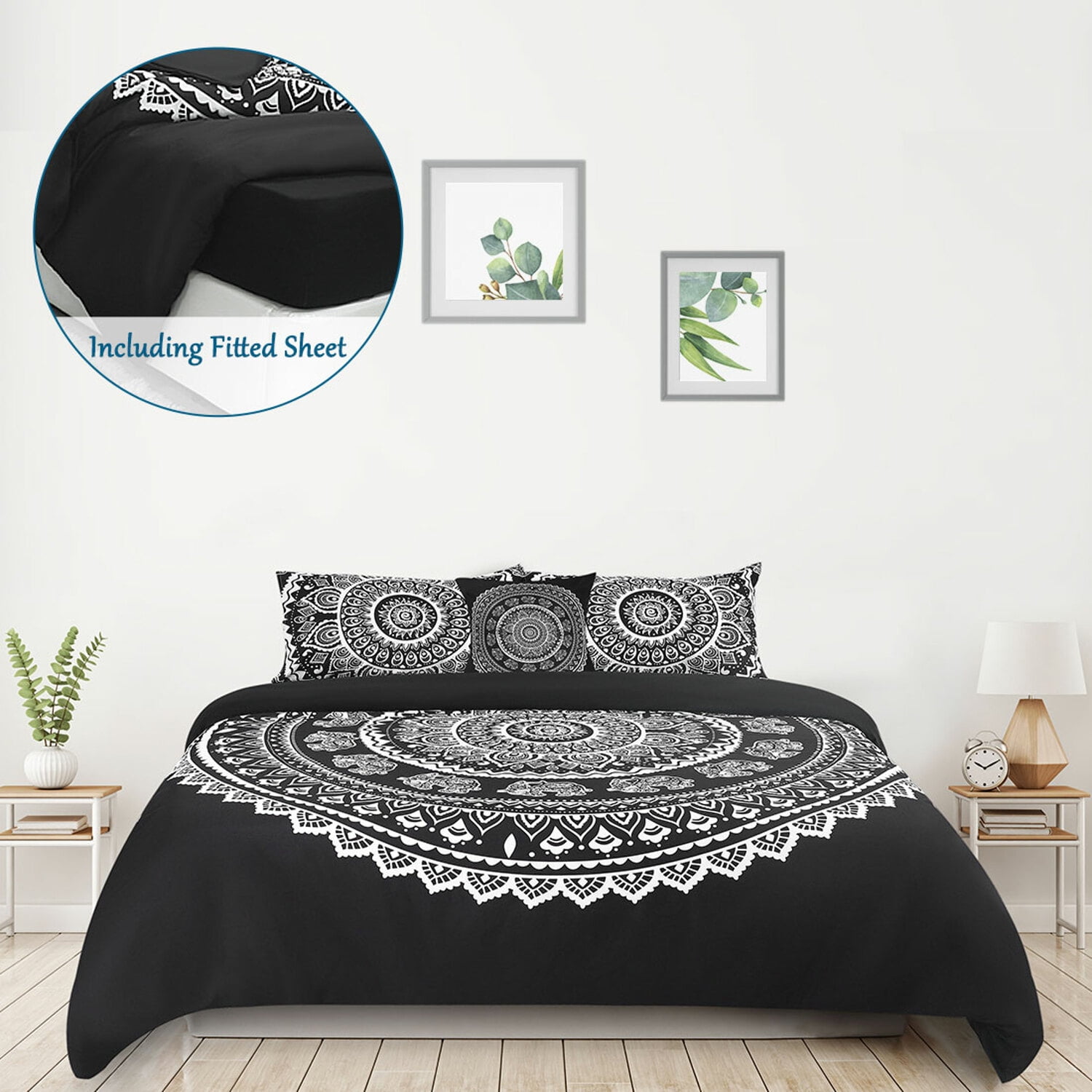 PiccoCasa 5-Piece Bohemian Duvet Cover Set Polyester Bedding Set Queen Black
