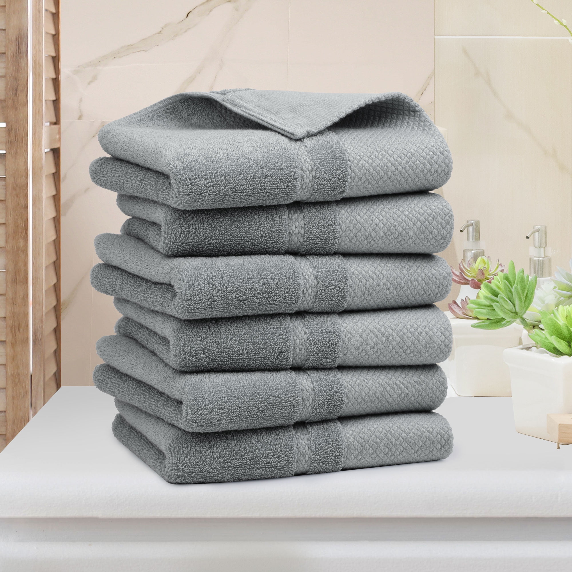 REGALWOVEN Hand Towel Set 14" x 30", Soft 100% Combed Cotton 600 GSM Luxury Towels for Bathroom Kitchen Gray 6