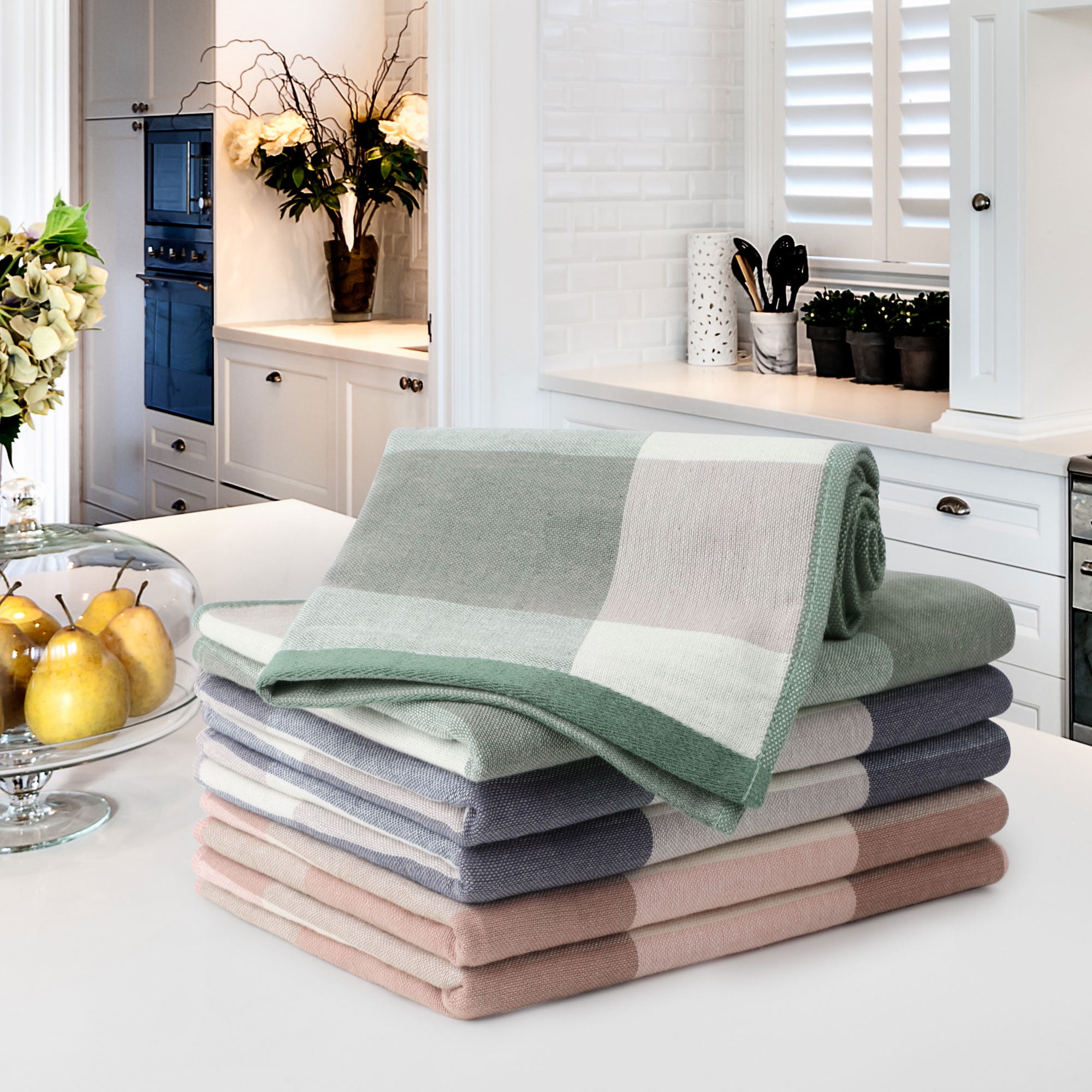 PiccoCasa 6-Pack Cotton Kitchen Dish Towel 13" x 29" Mixed Color Plaid