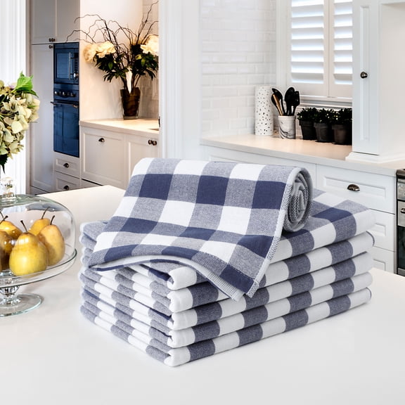 PiccoCasa 6 Pack Cotton Kitchen Tea Towel Lattice Pattern Blue 13" x 29"