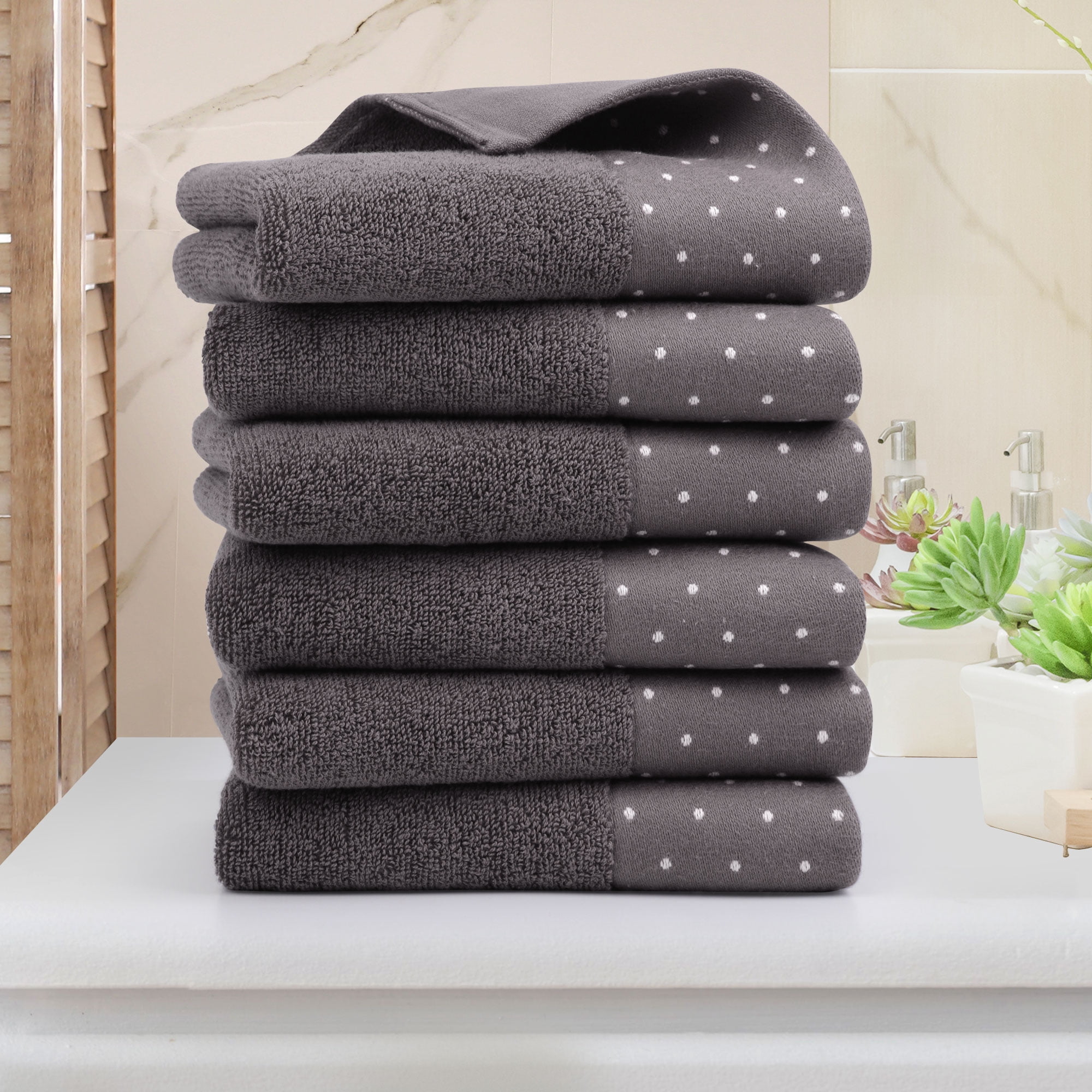 PiccoCasa 6 Pack Cotton Soft Hand Towel Set 14" x 30"for Bathroom Taupe Gray