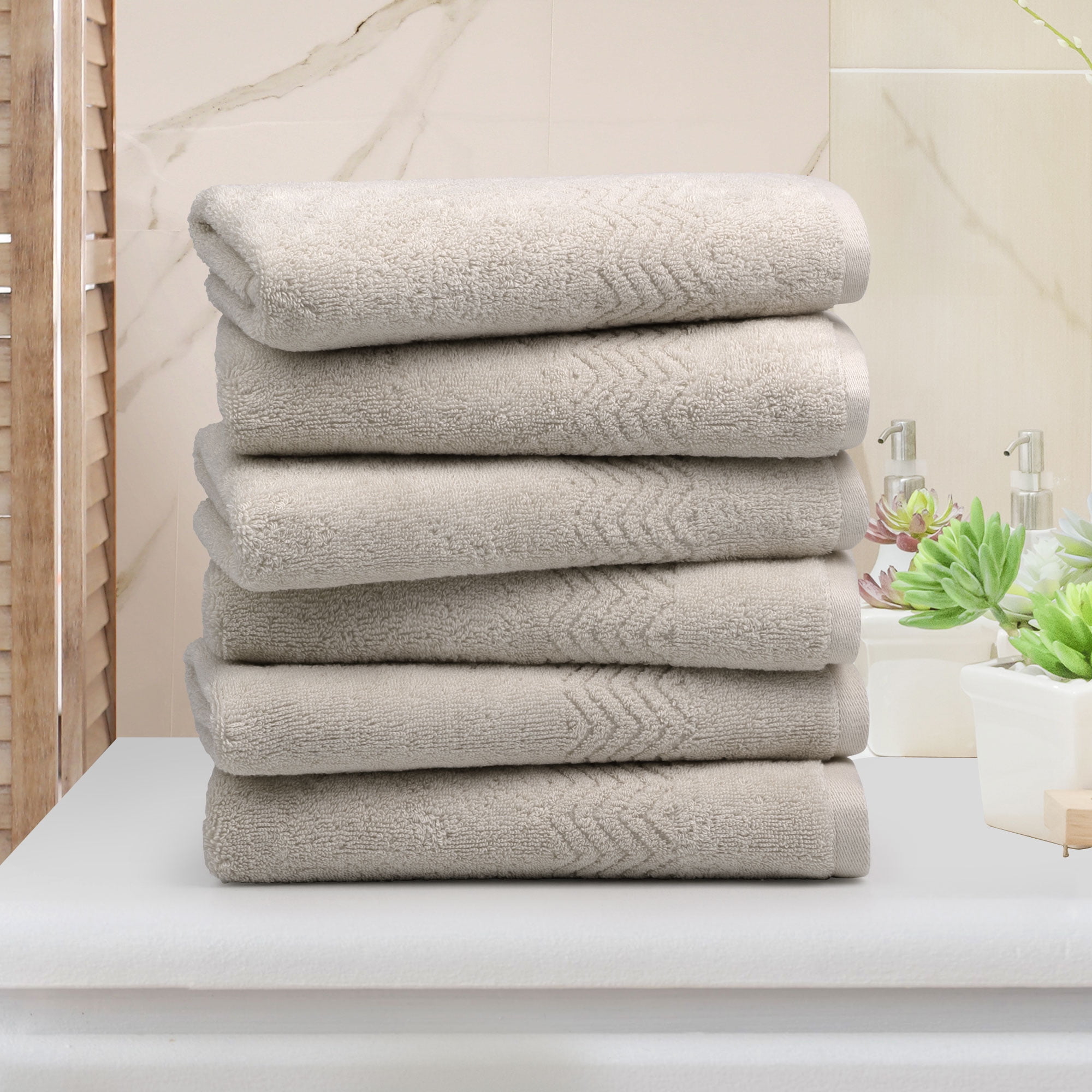 PiccoCasa 6 Pack Soft Hand Towels Cotton 13 x 29" for Bathroom Camel Color