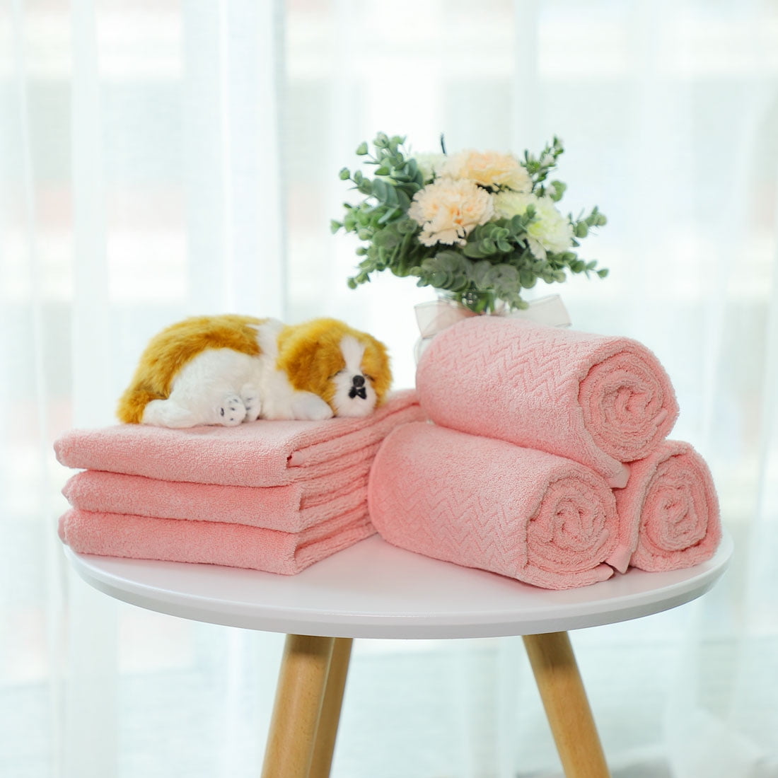 PiccoCasa 6 Pack Soft Hand Towels Cotton 13 x 29 for Bathroom Pink