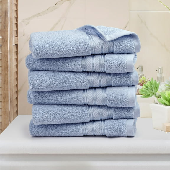 PiccoCasa 6 Pack Cotton Soft Hand Towels Set for Bathroom 13" x 29" Blue
