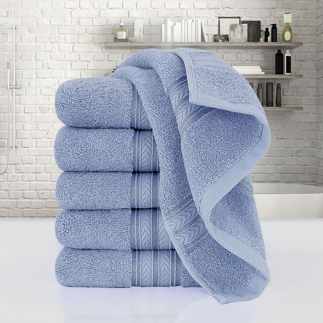PiccoCasa 6PCS Cotton Soft Hand Towels Set for Bathroom 13" x 29" Blue