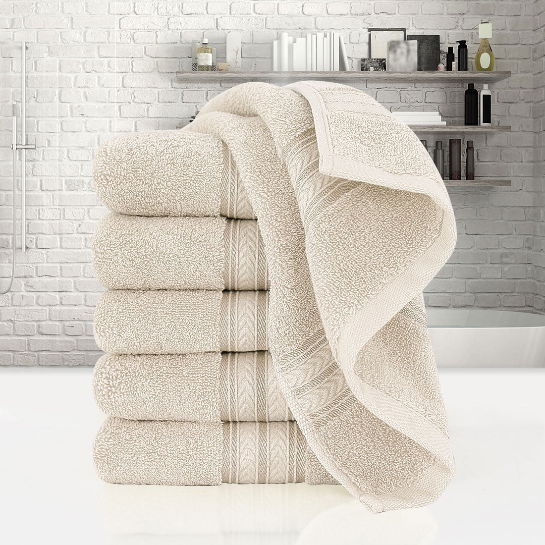 PiccoCasa 6PCS Cotton Soft Hand Towels Set for Bathroom 13" x 29" Camel Color