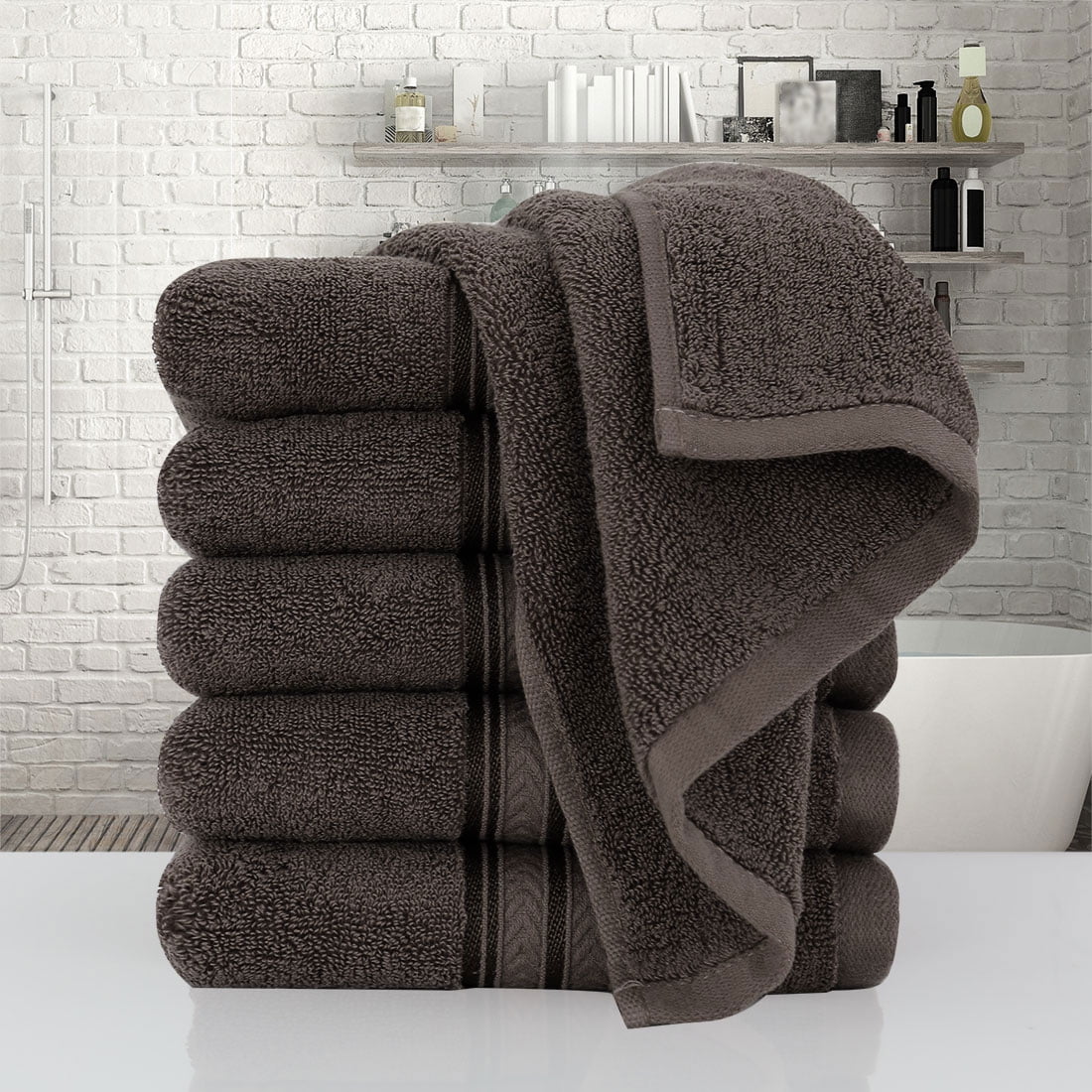 PiccoCasa 6PCS Cotton Soft Hand Towels Set for Bathroom 13" x 29" Coffee Color