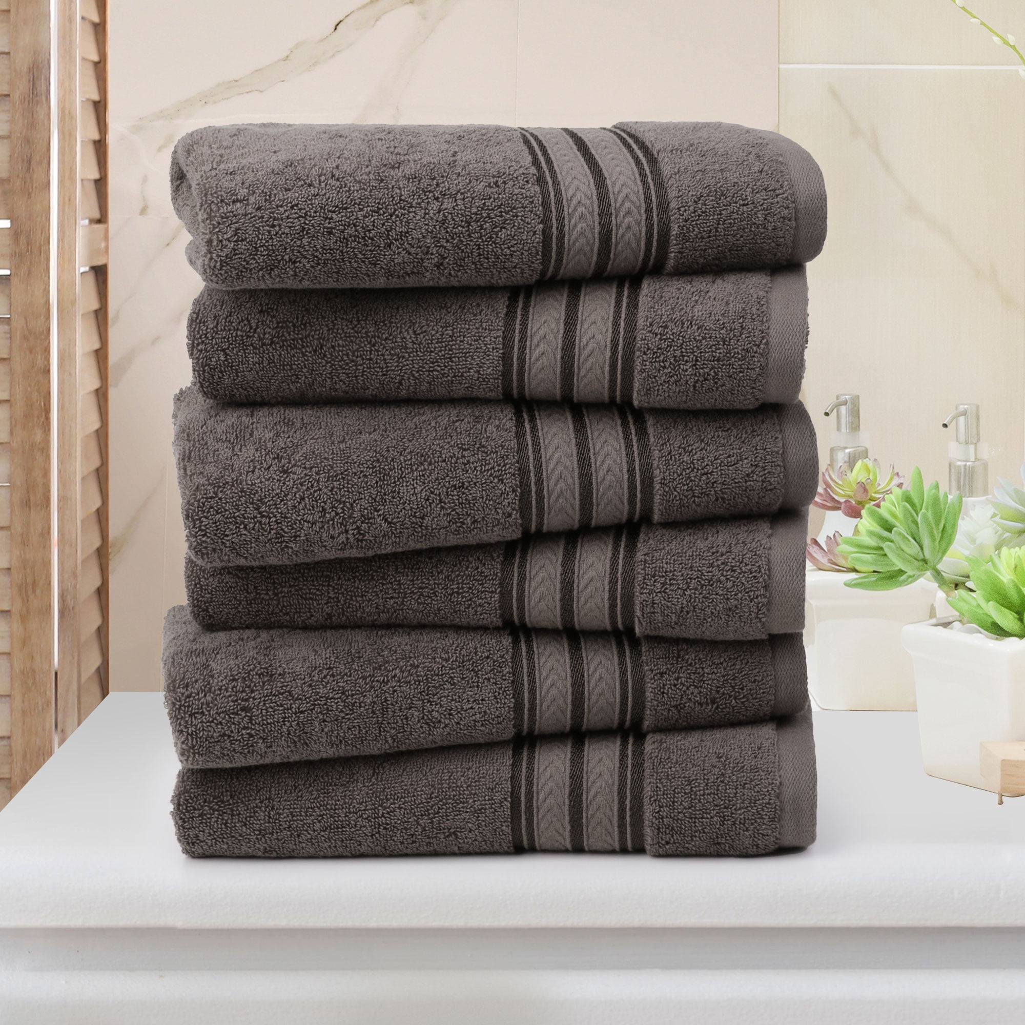 PiccoCasa 6PCS Cotton Soft Hand Towels Set for Bathroom 13 x 29 Camel  Color