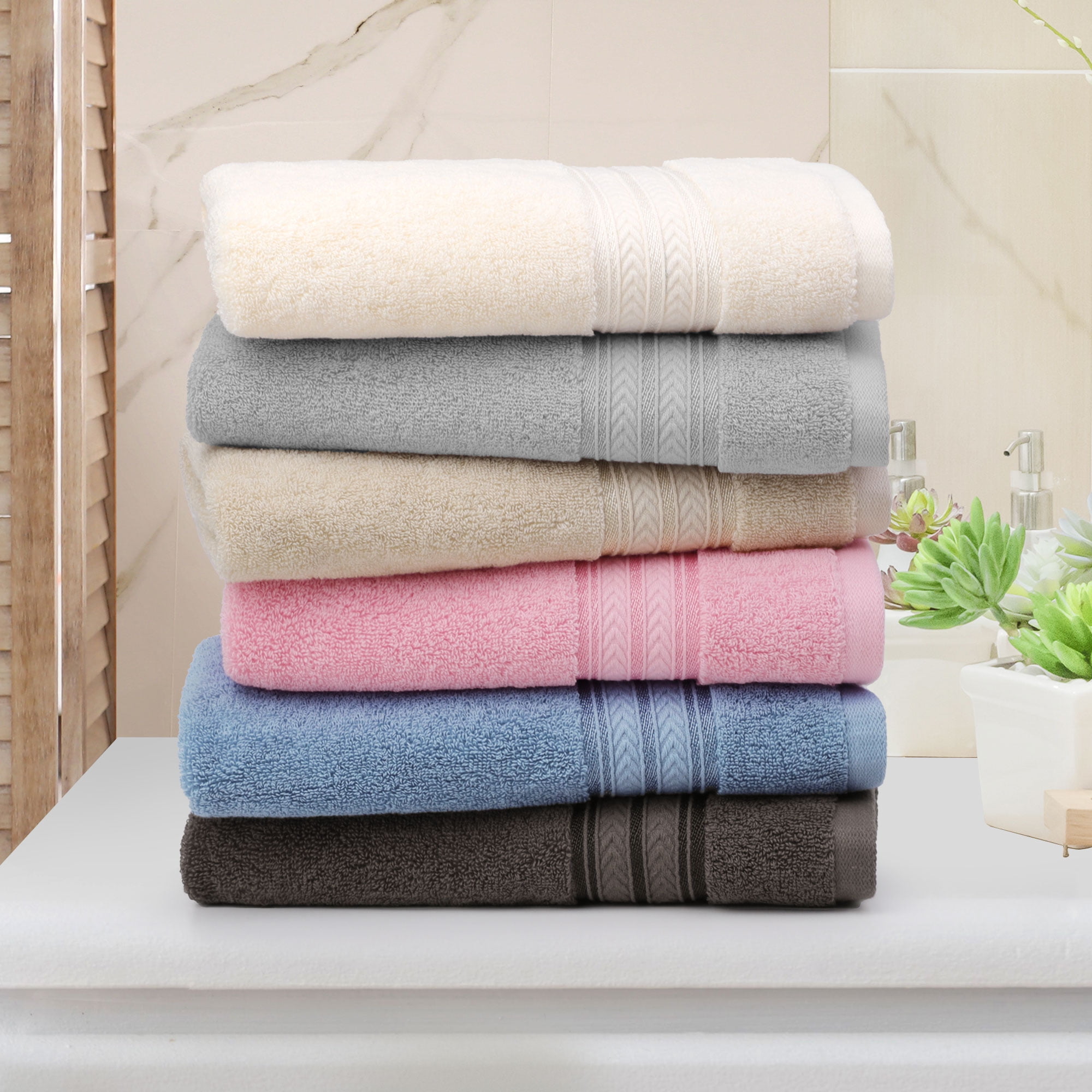 PiccoCasa 6PCS Cotton Soft Hand Towels Set for Bathroom 13 x 29 Mixed  Color