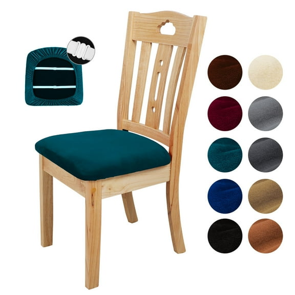 PiccoCasa 6Pcs Velvet Stretchable Chair Seat Covers, 18"x18" Peacock Blue
