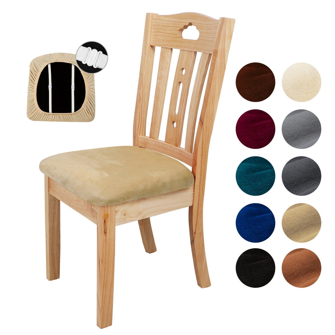 PiccoCasa 6Pcs Velvet Stretchable Printed Kitchen Chairs Seat Covers