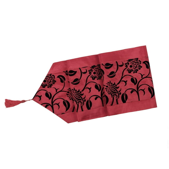 PiccoCasa 76"X11" Flower Blossom Flocked Damask Table Runner Home Decor Red