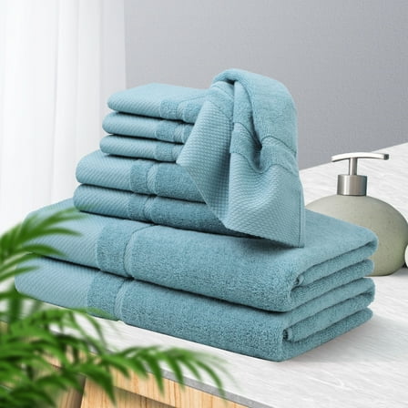 REGALWOVEN Combed Cotton 8 Piece Towel Set, Soft 600 GSM Luxury Absorbent Towels for Bathroom Saxe Blue