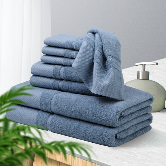 PiccoCasa 8 Pack Bath Towel Set, 100% Cotton Soft 600 GSM Absorbent Steel Blue