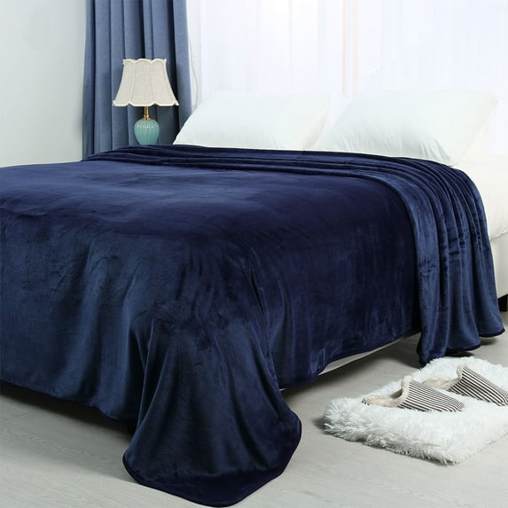 PiccoCasa 90"x108" Lightweight Blanket Fuzzy Microplush Fleece Bed Blanket, Navy Blue