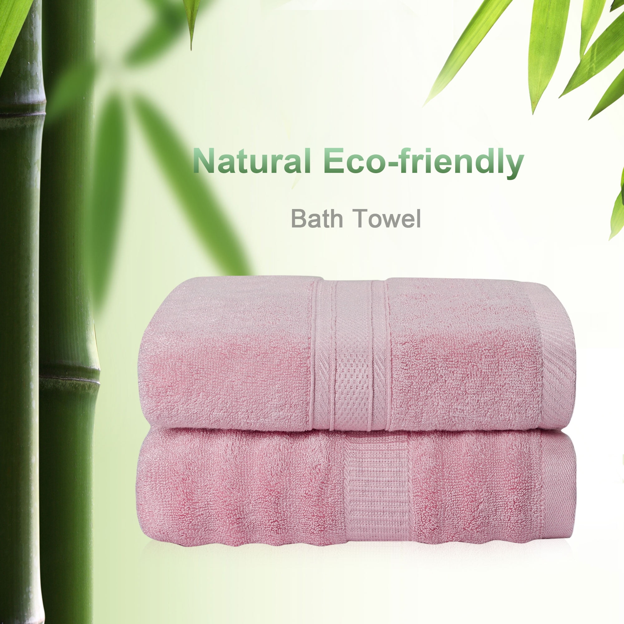 PiccoCasa Absorbent Bamboo Cotton Bath Towels 2pcs 27x54 inch, Pink