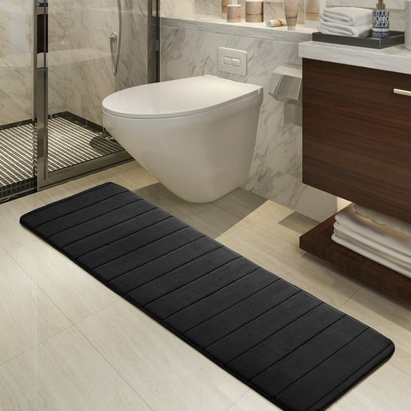 PiccoCasa Absorbent Memory Foam Bath Mat Bath Runner Rug, Black 16" x 47"