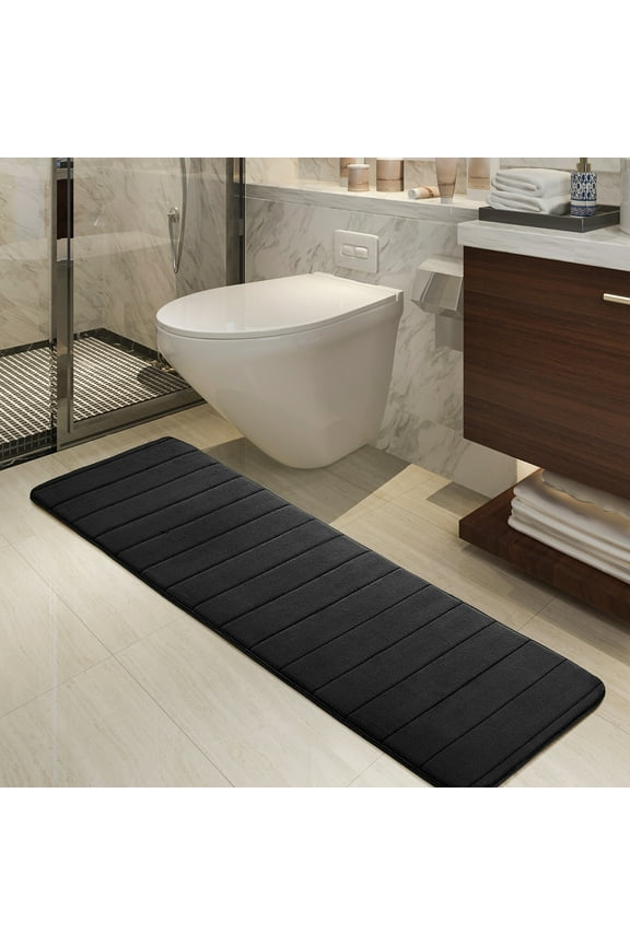 Absorbent Memory Foam Bath Mat Bath Runner Rug, Black 16" x 47"